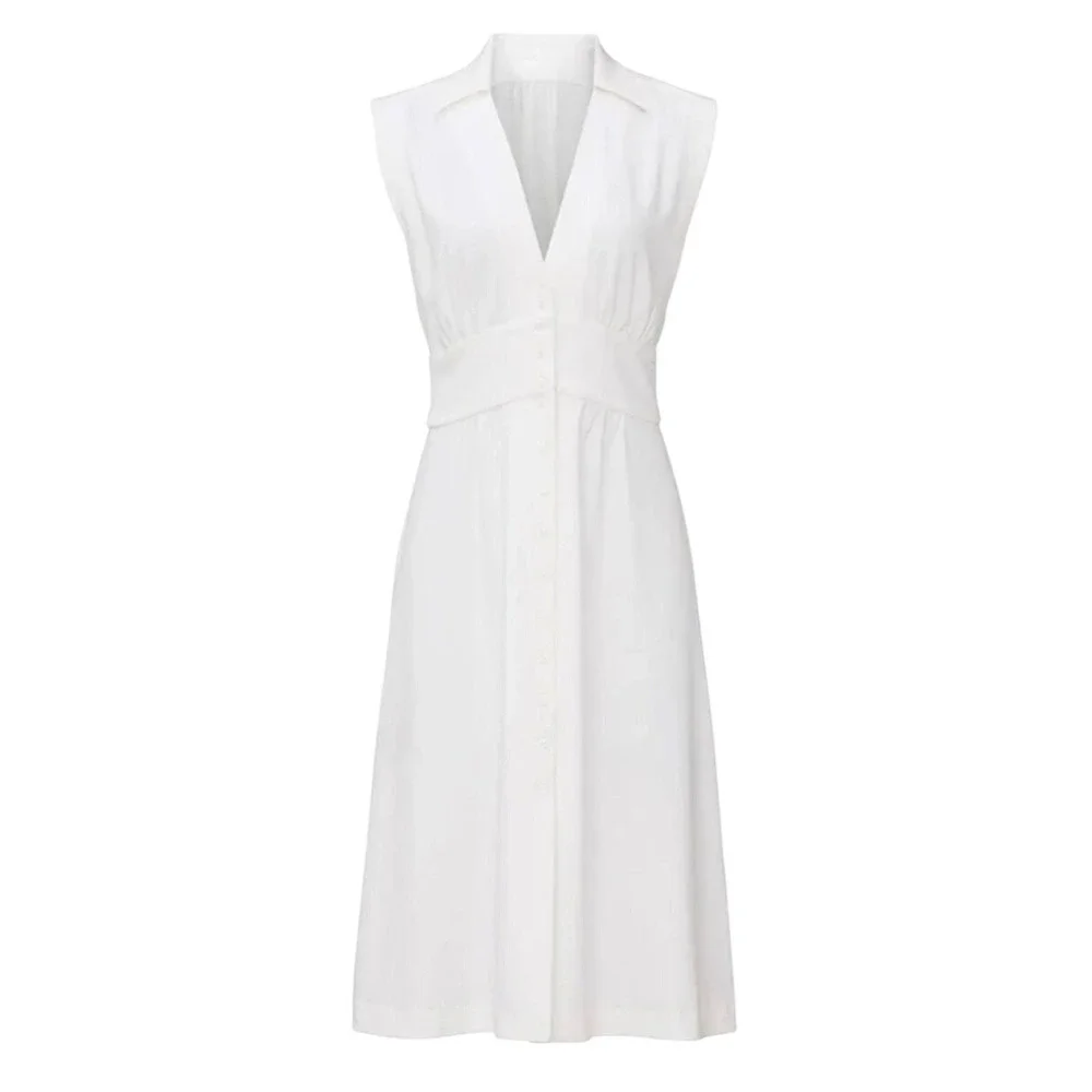 ba&sh‎ Lady Dress Women XS Off-White Sleeveless Button Front Midi Parisian Chic
